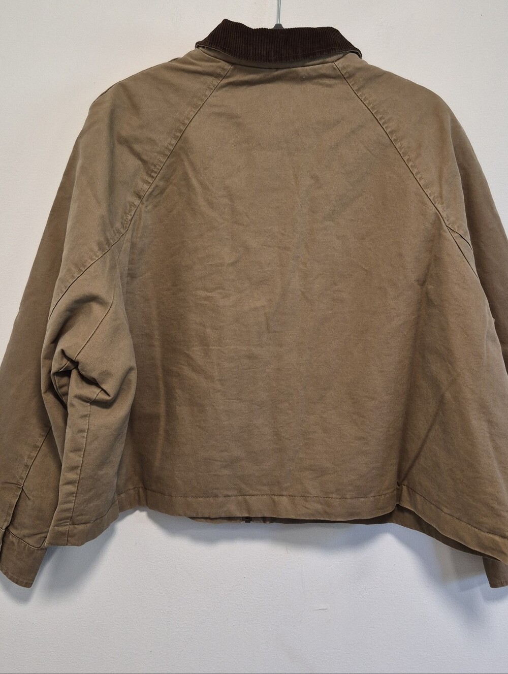 Hunter Barn Jacket Tan Canvas Corduroy Collar Boxy Oversized Women Sz M $149 NWT - Picture 9 of 16